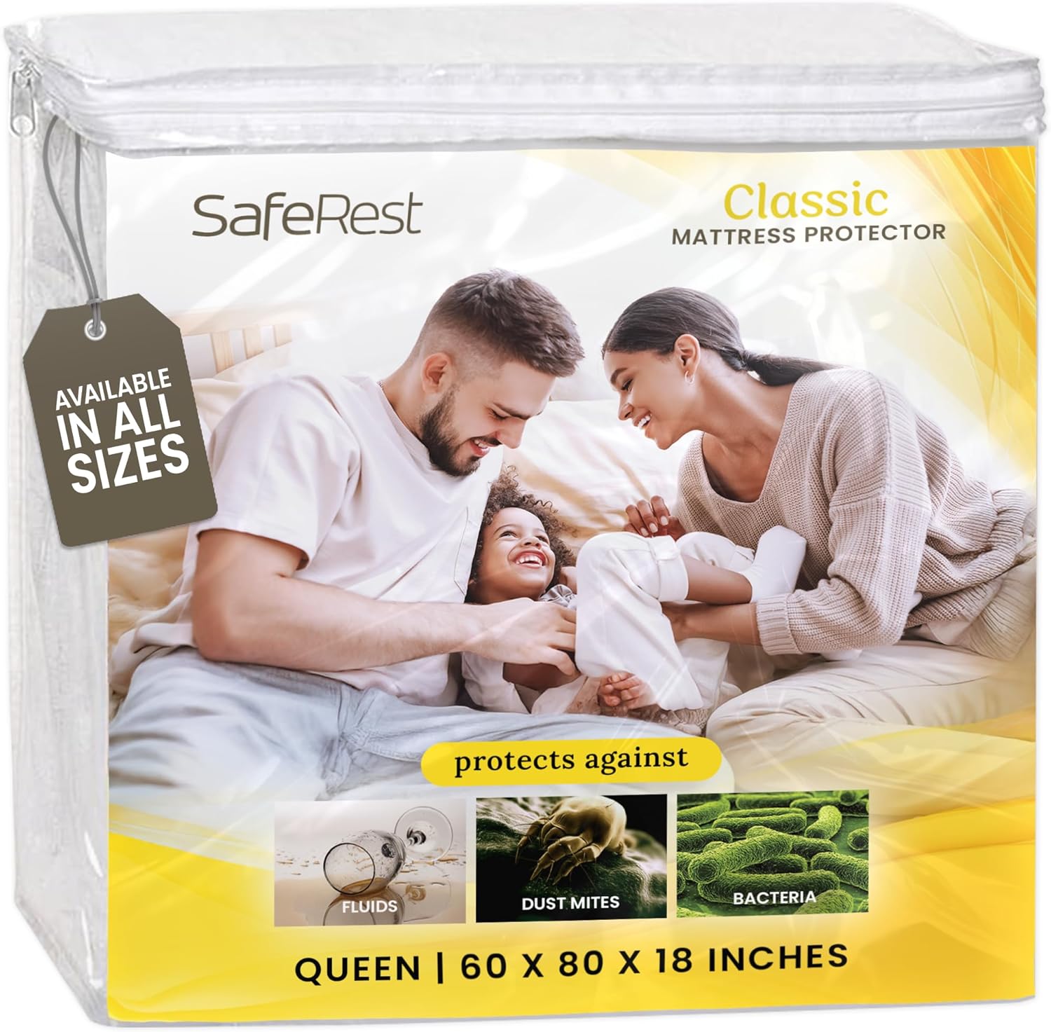 SafeRest Queen Size Premium Hypoallergenic Waterproof Mattress Protector in white cotton terry